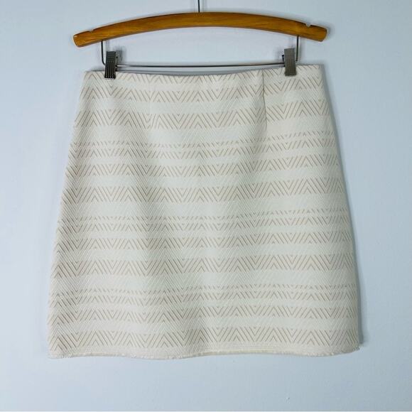 Loft cream tan chevron fringe stretch textured office preppy skirt medium tall - Picture 6 of 8